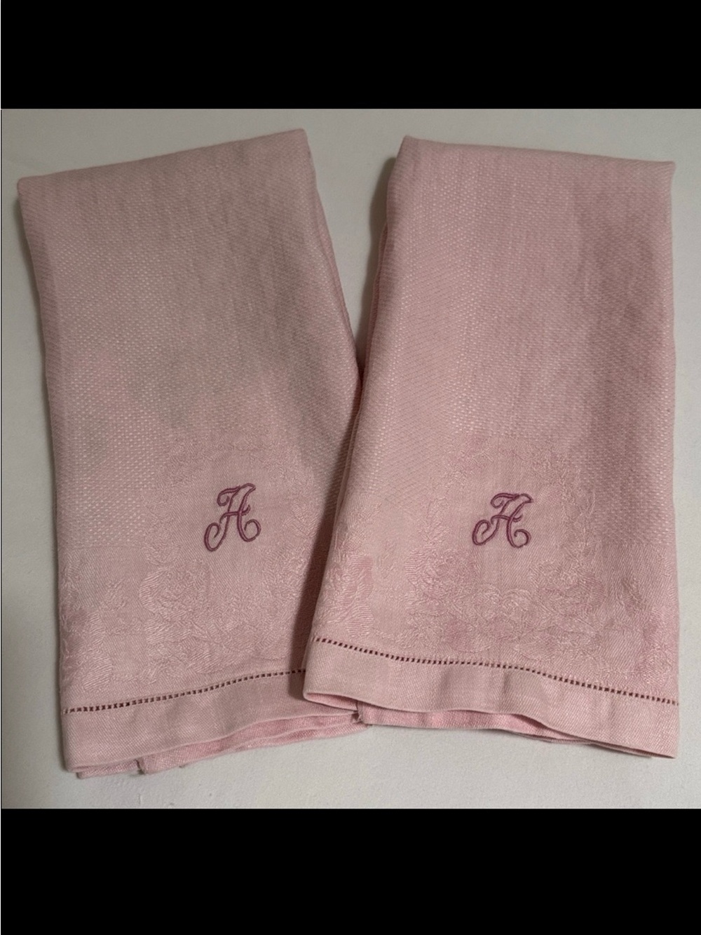Linen Tea Towel Guest Set 2 Embroidered Letter A Monogram Vintage 14 x 22 Woven